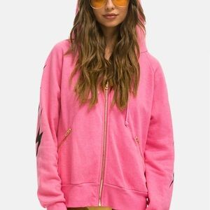 Aviator Nation Bright Pink Hoodie with Black Accents